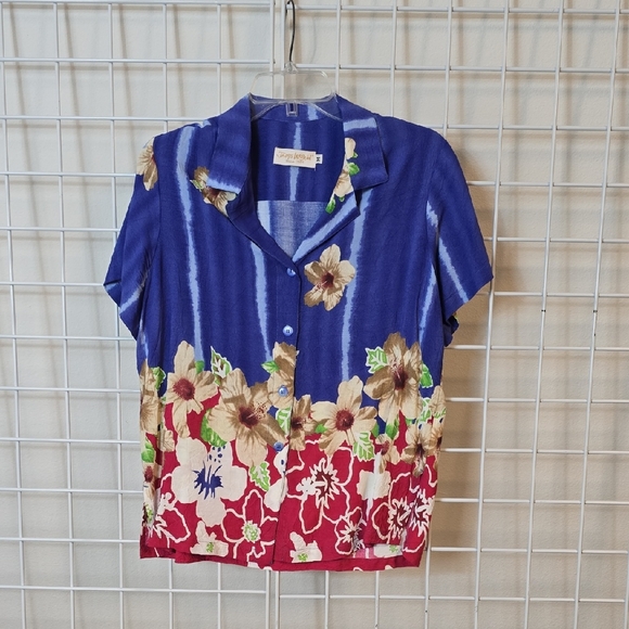 Jams World Tops - Jams World Blue & Multicolor Tropical Button Down Shirt Size Med